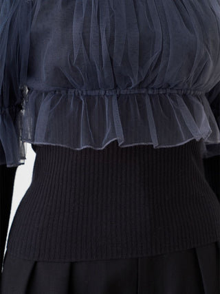 Tulle Docking Knit Pullover in dark gray, Premium Women's Knitwear at SNIDEL USA.