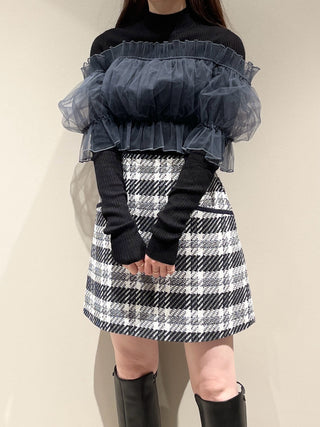 Tulle Docking Knit Pullover in dark gray, Premium Women's Knitwear at SNIDEL USA.