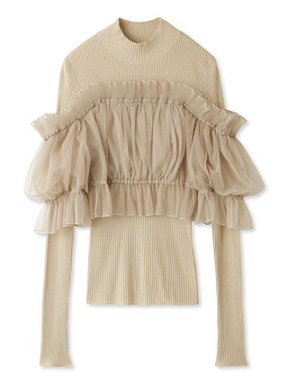 Tulle Docking Knit Pullover in beige, Premium Women's Knitwear at SNIDEL USA.
