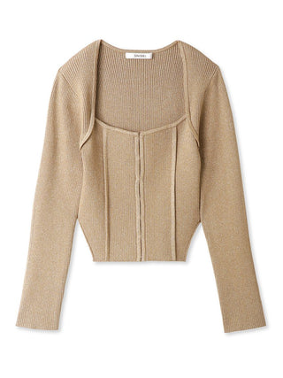 Square Neckline Ribbed Knit Crop Top in beige, Premium Fashionable Women's Tops Collection at SNIDEL USA.
