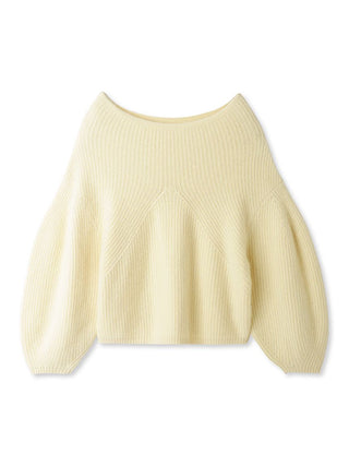 Fur-Like Ribbed Knit Boat Neck Sweater Pullover in yellow, Premium Women's Knitwear at SNIDEL USA.