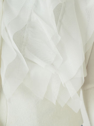 Sustainable Tulle Ruffle Puff Sleeve Cardigan in white, Premium Fashionable Women's Tops Collection at SNIDEL USA.
