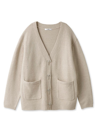 Beaded Ribbon Button Mid Length Cardigan in Light Beige, Premium Women's Fashionable Cardigans, Pullover at SNIDEL USA.