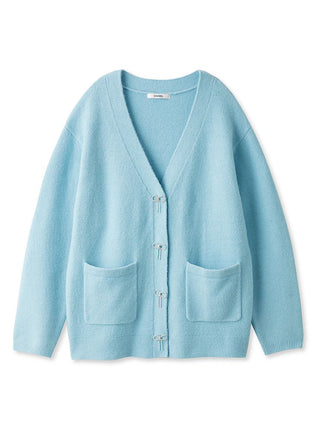 Beaded Ribbon Button Mid Length Cardigan in Light Blue, Premium Women's Fashionable Cardigans, Pullover at SNIDEL USA.