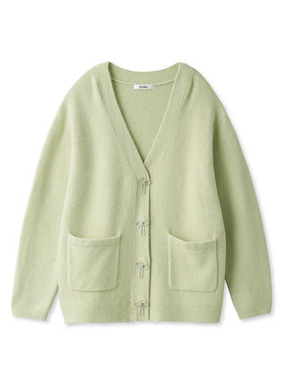 Beaded Ribbon Button Mid Length Cardigan in Lime, Premium Women's Fashionable Cardigans, Pullover at SNIDEL USA.