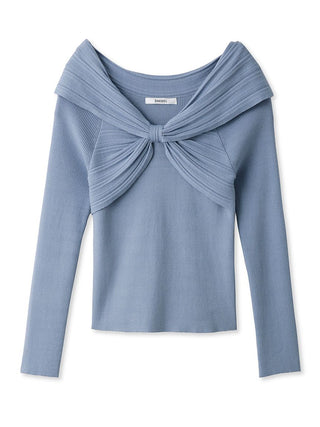 Ribbon Detail Knitted Pullover Top in blue, Premium Fashionable Women's Tops Collection at SNIDEL USA.