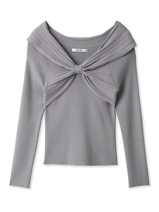 Ribbon Detail Knitted Pullover Top in gray, Premium Fashionable Women's Tops Collection at SNIDEL USA.