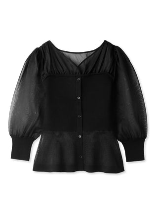 Sheer Puff Sleeve Layered Black Top in Black, Premium Fashionable Women's Tops Collection at SNIDEL USA.
