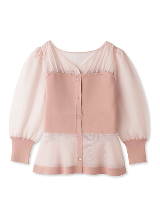 Sheer Puff Sleeve Layered Black Top in Peach, Premium Fashionable Women's Tops Collection at SNIDEL USA.