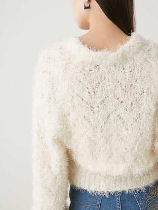 Fuzzy Knitted Bolero Set in White, Premium Women's Knitwear at SNIDEL USA.
