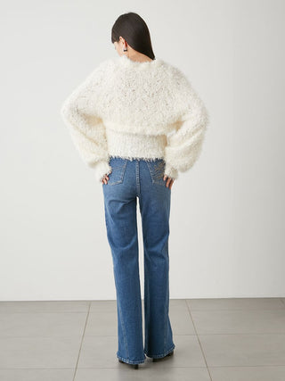 Fuzzy Knitted Bolero Set in White, Premium Women's Knitwear at SNIDEL USA.