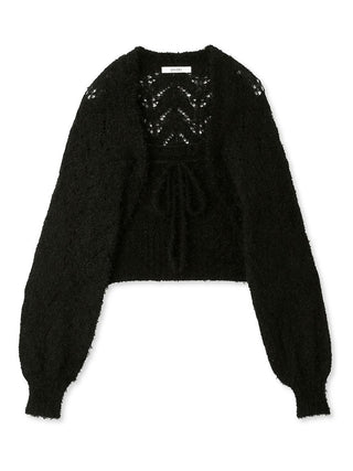 Fuzzy Knitted Bolero Set in Black, Premium Women's Knitwear at SNIDEL USA.