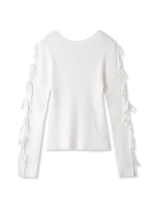 Bow Sleeve Knit Top in White, Premium Fashionable Women's Tops Collection at SNIDEL USA.
