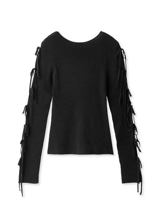 Bow Sleeve Knit Top in Black, Premium Fashionable Women's Tops Collection at SNIDEL USA.