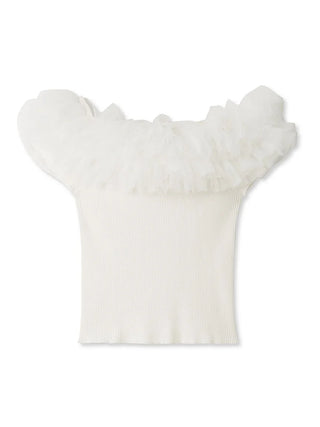 Off-Shoulder Ruffle Neck Knit Top in White at Premium Fashionable Women's Tops Collection at SNIDEL USA