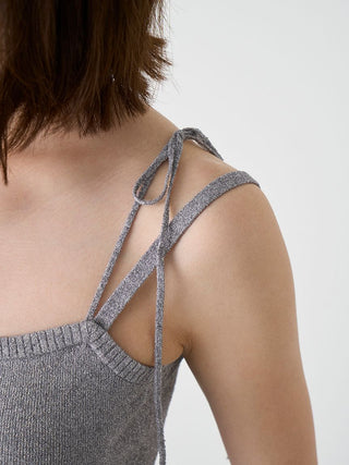 Sparkly Bow Detail Tie-Strap Knit Crop Top in Gray at Premium Fashionable Women's Tops Collection at SNIDEL USA