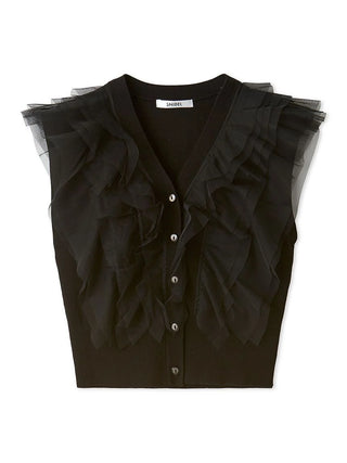 Sleeveless Ruffled Crop Blouse in BLACK, Premium Fashionable Women's Tops Collection at SNIDEL USA