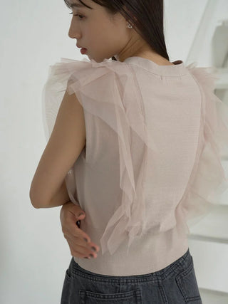 Sleeveless Ruffled Crop Blouse in PINK BEIGE, Premium Fashionable Women's Tops Collection at SNIDEL USA.