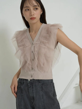 Sleeveless Ruffled Crop Blouse in PINK BEIGE, Premium Fashionable Women's Tops Collection at SNIDEL USA.