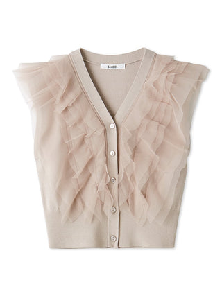 Sleeveless Ruffled Crop Blouse in PINK BEIGE, Premium Fashionable Women's Tops Collection at SNIDEL USA.