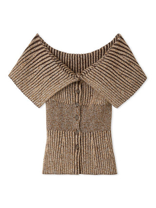 Brown Front Button Off Shoulder Knit Pullover