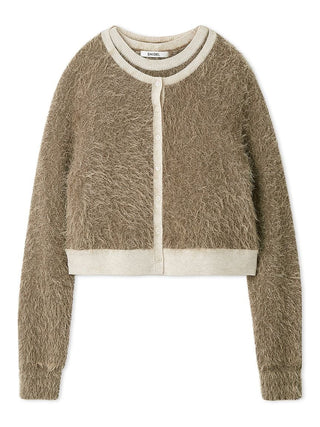 Fuzzy Sleeveless Top and Cropped Cardigan Set in Beige, Premium Women's Fashionable Cardigans, Pullover at SNIDEL USA