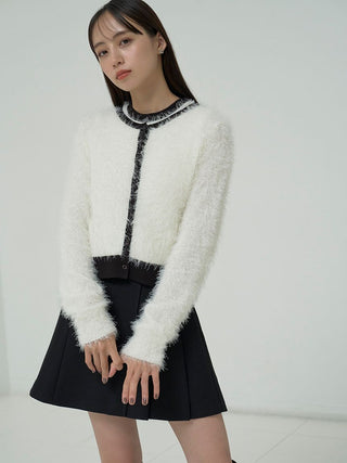 Fuzzy Sleeveless Top and Cropped Cardigan Set in White, Premium Women's Fashionable Cardigans, Pullover at SNIDEL USA