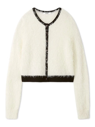 Fuzzy Sleeveless Top and Cropped Cardigan Set in White, Premium Women's Fashionable Cardigans, Pullover at SNIDEL USA