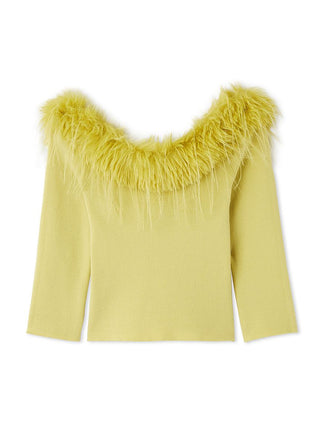 Yellow Decollete Faux Fur Knit Pullover