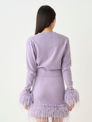 Lavander Sleeve Fur Cardigan Back View