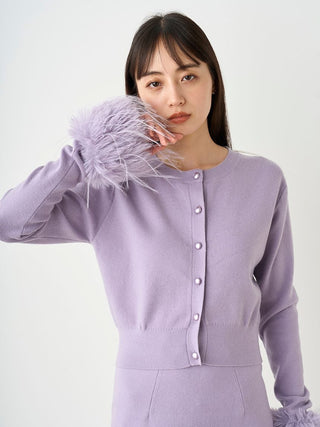 woman in a lavander Sleeve Fur Cardigan