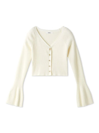 Bell Sleeve Fitted Knit Crop Top in Ivory, Premium Fashionable Women's Tops Collection at SNIDEL USA