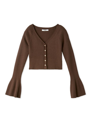 Bell Sleeve Fitted Knit Crop Top in Brown, Premium Fashionable Women's Tops Collection at SNIDEL USA