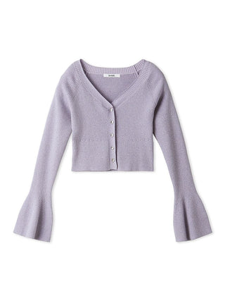 Bell Sleeve Fitted Knit Crop Top in Lavander, Premium Fashionable Women's Tops Collection at SNIDEL USA