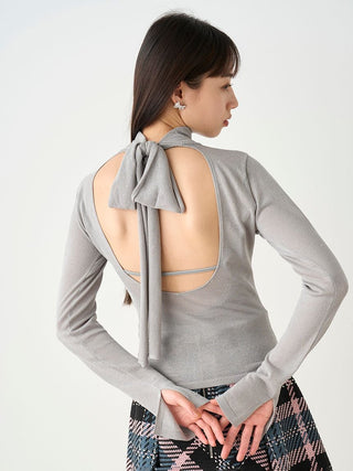 Open Back Long Sleeve Turtleneck Top in Gray, Premium Fashionable Women's Tops Collection at SNIDEL USA