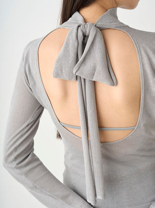 Open Back Long Sleeve Turtleneck Top in Gray, Premium Fashionable Women's Tops Collection at SNIDEL USA