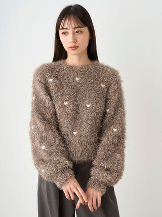 Heart Motif Trendy Knit Sweater in Beige, Premium Women's Knitwear at SNIDEL USA