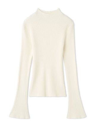 Slim Fit Ribbed Knit Bell Sleeve Sweater in Ivory, Premium Women's Knitwear at SNIDEL USA