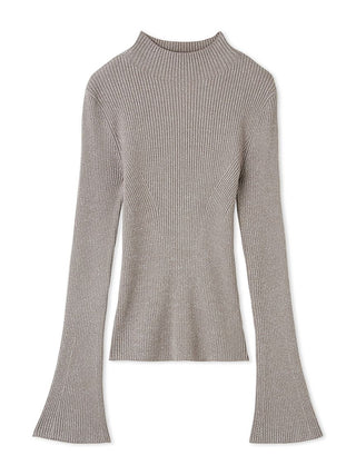 Slim Fit Ribbed Knit Bell Sleeve Sweater in Charcoal Gray, Premium Women's Knitwear at SNIDEL USA