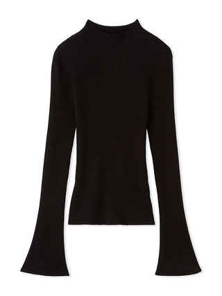 Slim Fit Ribbed Knit Bell Sleeve Sweater in Black, Premium Women's Knitwear at SNIDEL USA