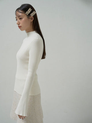 Slim Fit Ribbed Knit Bell Sleeve Sweater in Ivory, Premium Women's Knitwear at SNIDEL USA