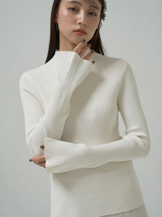 Slim Fit Ribbed Knit Bell Sleeve Sweater in Ivory, Premium Women's Knitwear at SNIDEL USA