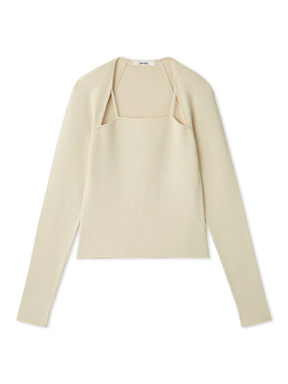 Square Neck Knit Long Sleeve in Ivory, Premium Women's Knitwear at SNIDEL USA