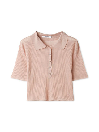 Collared Knit Cropped Shirt in PINK, Premium Fashionable Women's Tops Collection at SNIDEL USA.