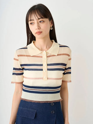 Collared Knit Cropped Shirt in IVORY, Premium Fashionable Women's Tops Collection at SNIDEL USA.