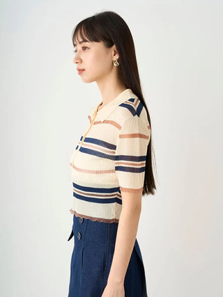 Collared Knit Cropped Shirt in IVORY, Premium Fashionable Women's Tops Collection at SNIDEL USA.