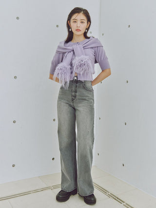 Knit Button-Up Blouse with Puff Sleeves in LAVENDER, Premium Fashionable Women's Tops Collection at SNIDEL USA.