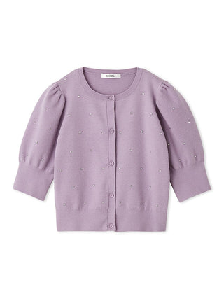 Knit Button-Up Blouse with Puff Sleeves in LAVENDER, Premium Fashionable Women's Tops Collection at SNIDEL USA.