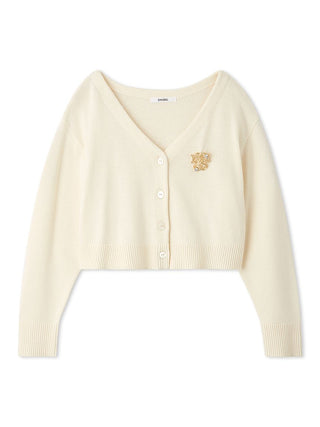 Brooch Cropped Cardigan in Ivory, Premium Women's Fashionable Cardigans, Pullover at SNIDEL USA