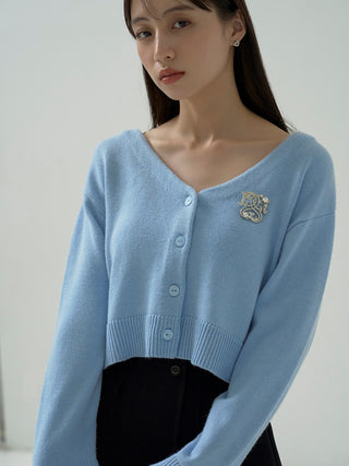 Brooch Cropped Cardigan in Light Blue, Premium Women's Fashionable Cardigans, Pullover at SNIDEL USA